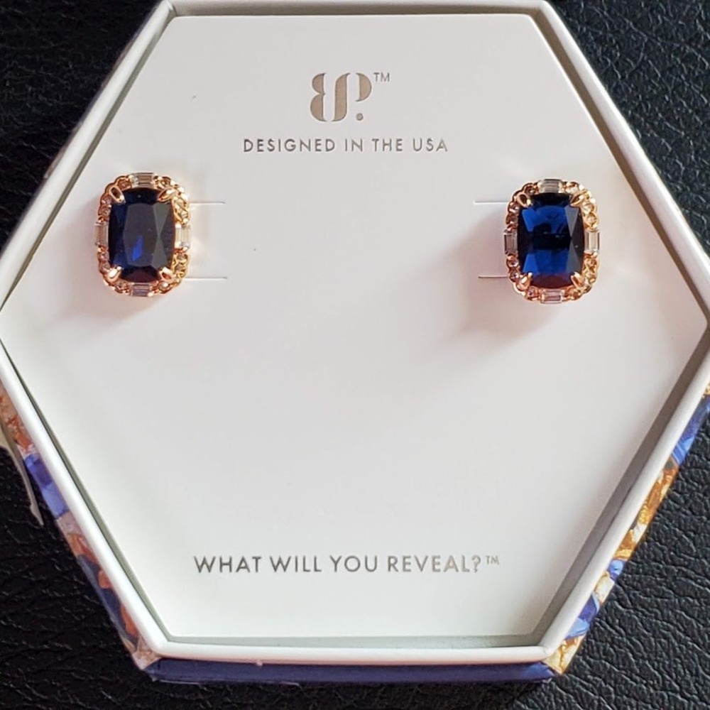 Bomb Party It's Giving Glamorous Lab Sapphire Rose Gold Earrings Sept 24
